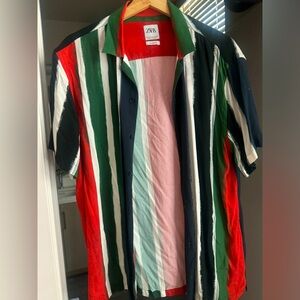 Zara Color-blocked Short Sleeve Button Down